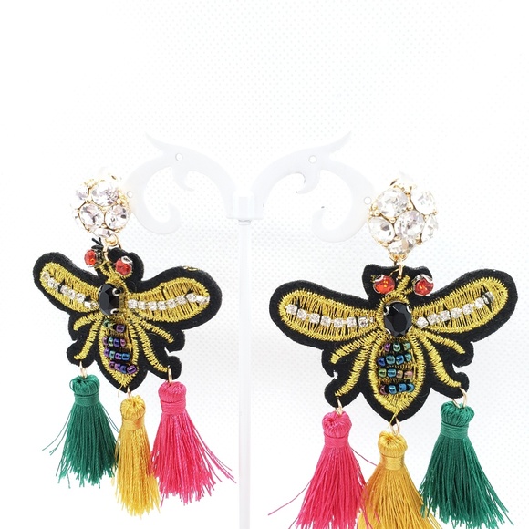 Bee earrings, bee tassel drop earrings,  jewelry - Picture 4 of 6